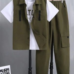 Casual Olive Green Cargo Set